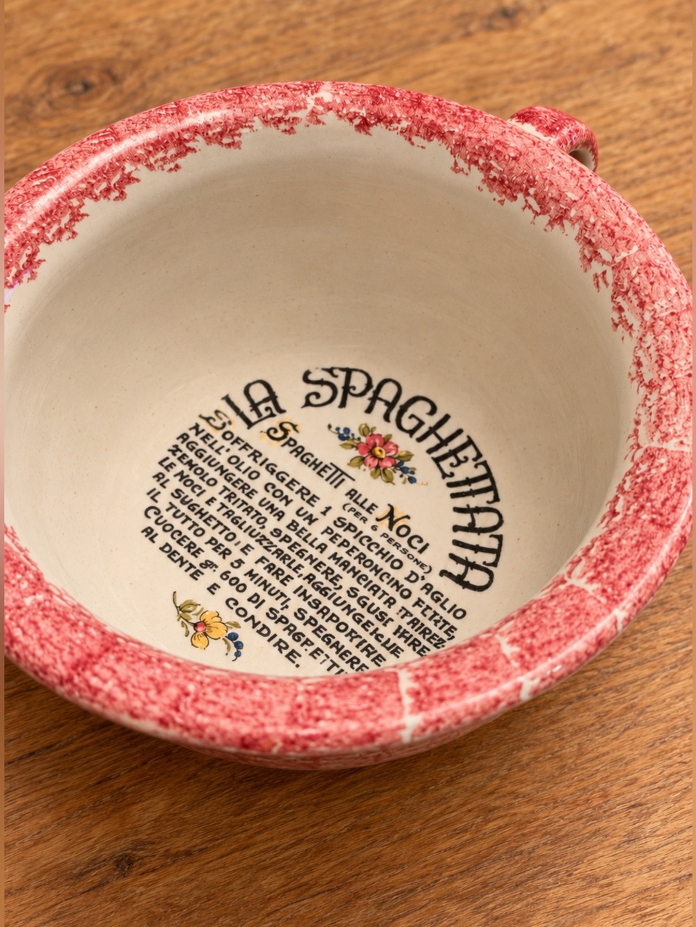 Vintage Sicilian Ceramic Pasta Recipe Bowl Red Spongeware 9” La Spaghettata